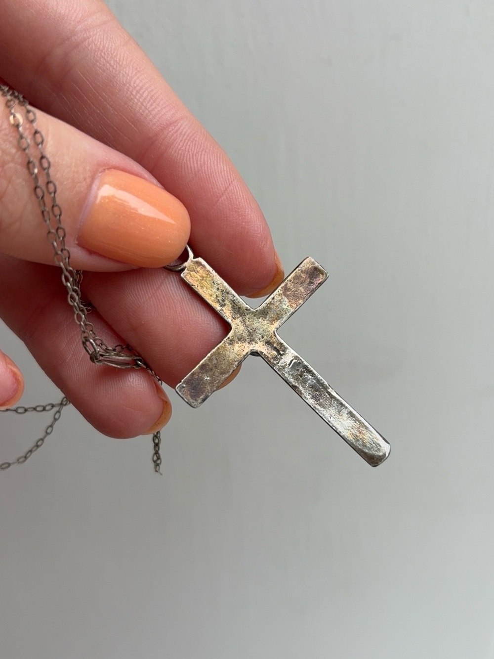 Sterling Silver Vintage Native American Turquoise Cross Pendant Necklace - Picture 5 of 8